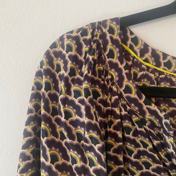 Boden Women's size 6 Purple Green Patterned Lightweight Long Sleeve Blouse Top - Picture 4 of 9